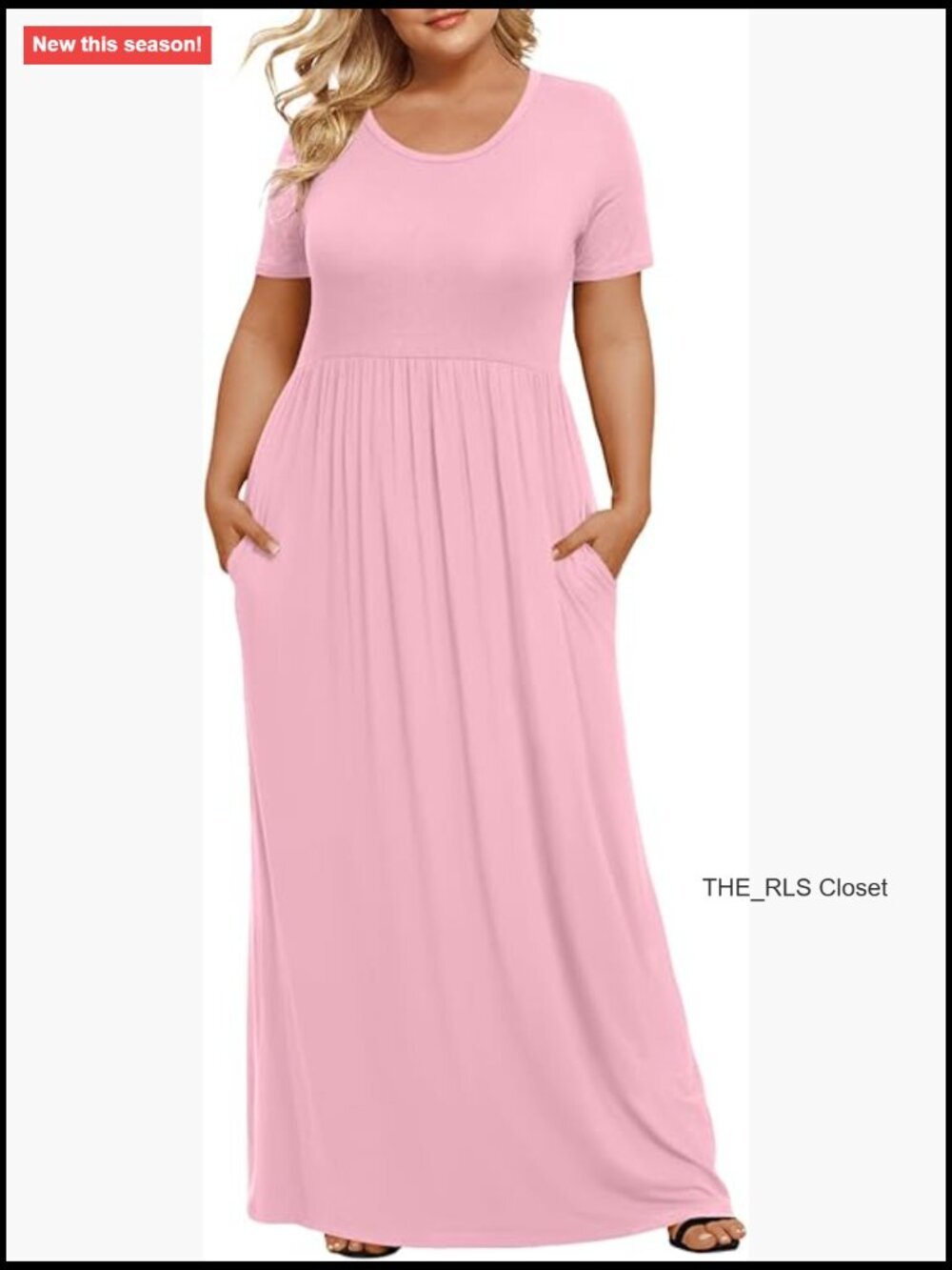 Plus Size Maxi Dress Long Casual Short Sleeve Side Pockets Rayon Spandex